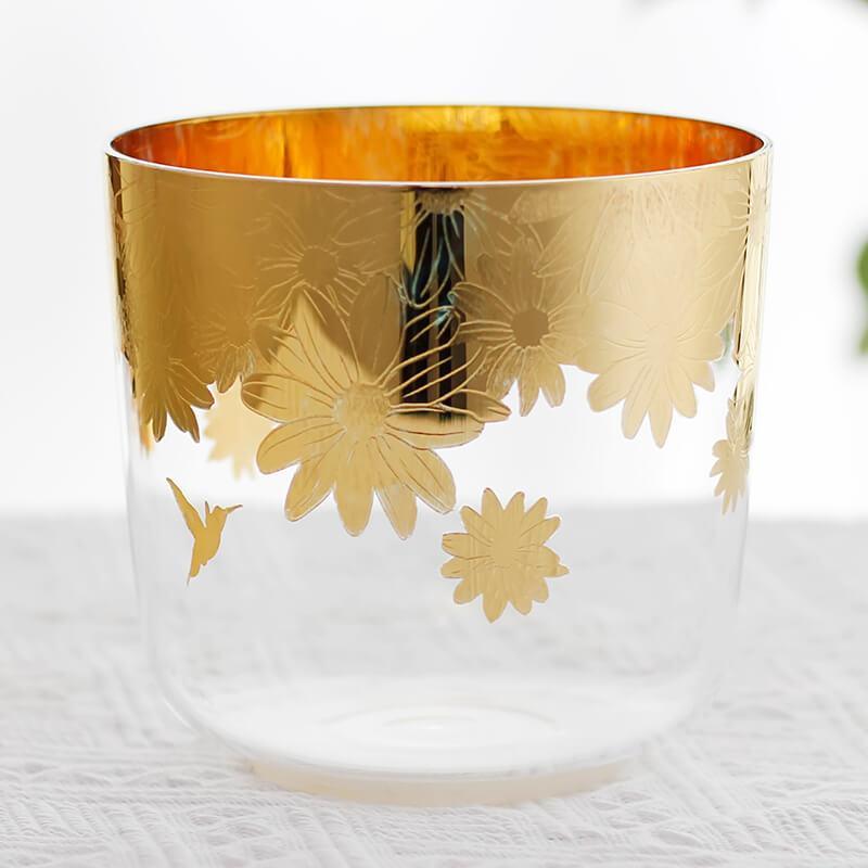 Golden Sunflower Edge Crystal Bowl - Elegant Sound, Therapeutic Vibration