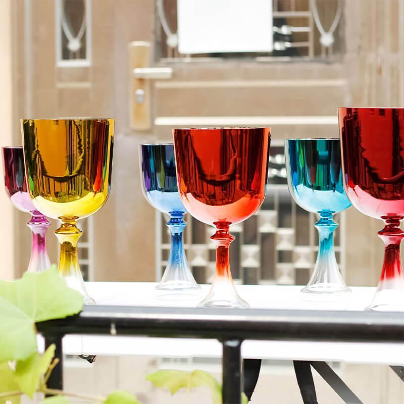 Bright Crystal Chalice Set: Vibrant Resonance Art | Ceremonial Healing Gift