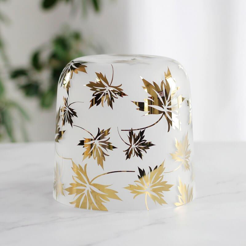 Golden Leaf Pattern Clear Crystal Bowl - Therapeutic Sound, Relaxation, Sound Spa