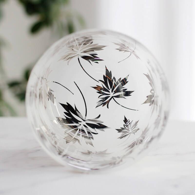 Golden Leaf Pattern Clear Crystal Bowl - Therapeutic Sound, Relaxation, Sound Spa
