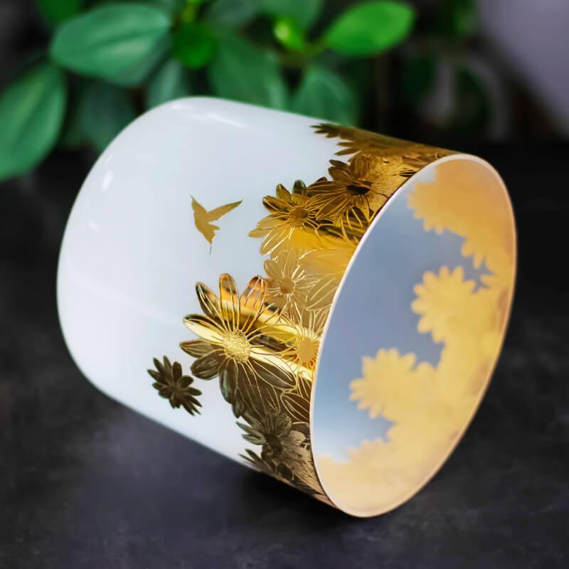 Golden Sunflower Edge Crystal Bowl - Elegant Sound, Therapeutic Vibration
