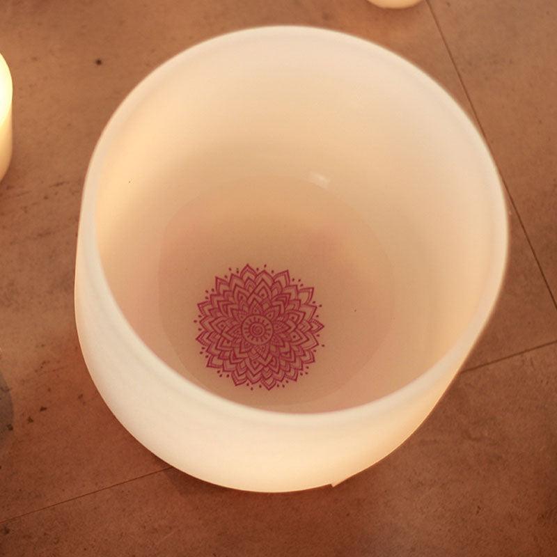 Classic White Frosted Crystal Sound Bowl Set with Chakra Sign Therapy, Sound Healing