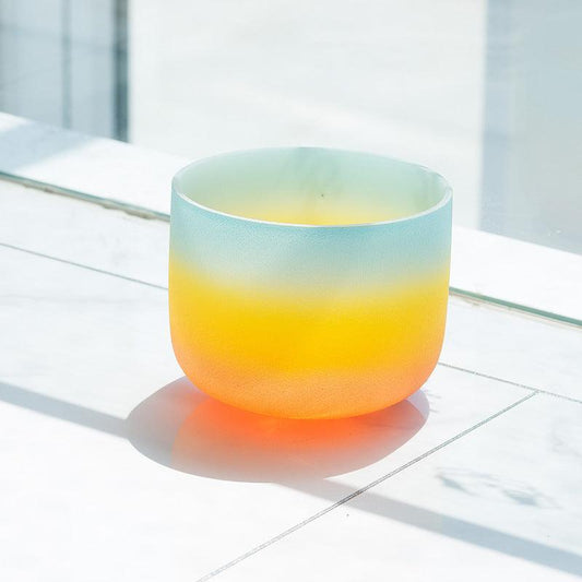Rainbow Colors 12" Frosted Crystal Singing Bowl Unique Color Gradient