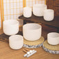 White Frosted Crystal Singing Bowl Set - 7-Chakra Sound Healing, Quartz Therapy for Yoga & Meditation