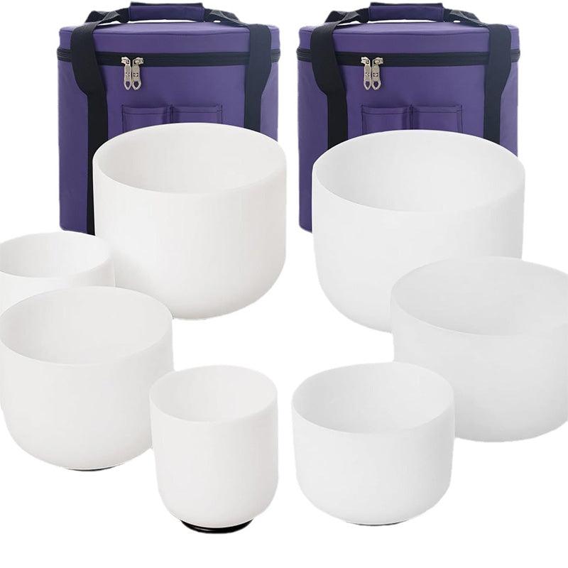 White Frosted Crystal Singing Bowl Set - 7-Chakra Sound Healing, Quartz Therapy for Yoga & Meditation