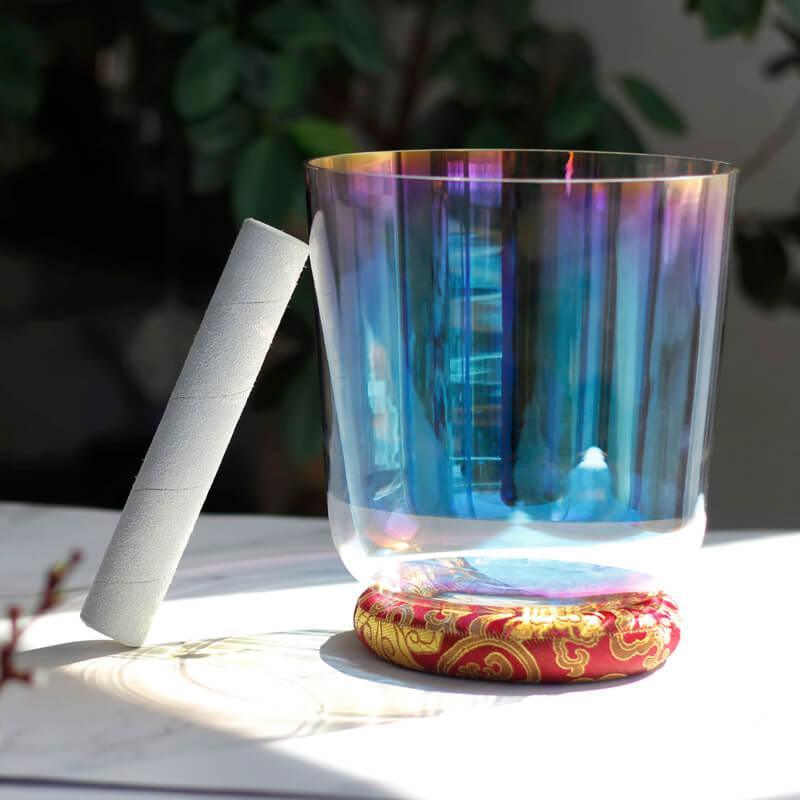 Colorful Blue Crystal Bowl: Stress Relief, Sound Therapy, Yoga