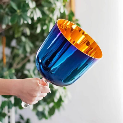 Vibrant Blue Handle Singing Bowl - Flower of Life Design