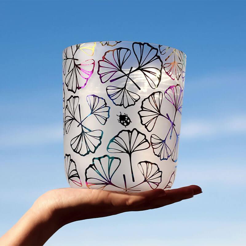 Frosted Crystal Singing Bowl - Colorful Nature Design - Meditation, Relaxation - Unique Sound, Visual Appeal - Home, Spa, Wellness