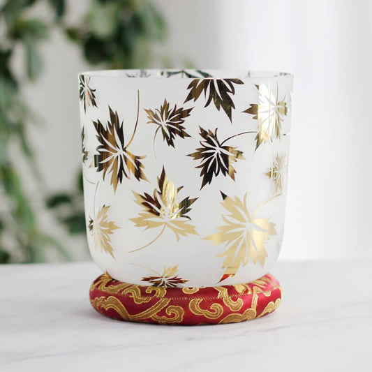Golden Leaf Pattern Clear Crystal Bowl - Therapeutic Sound, Relaxation, Sound Spa