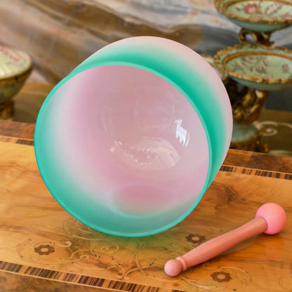 Frosted Crystal Singing Bowl Green-pink for Healing Meditation Relaxation