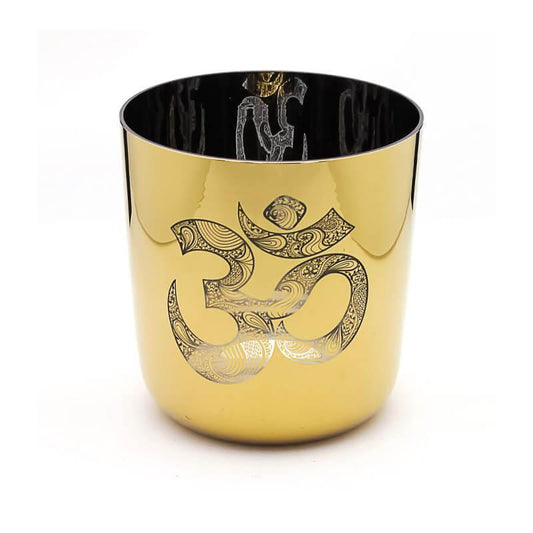 Golden OM Alchemy Singing Bowl: Relaxation, Sanskrit, Unique Floral Design