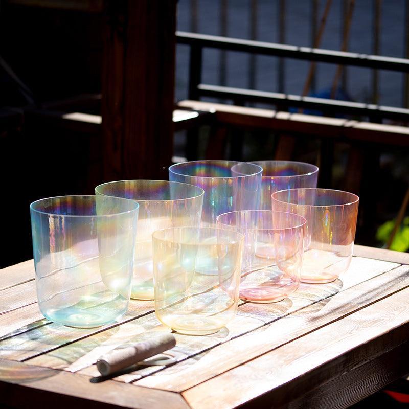 Rainbow Clear Singing Bowl Chakra Set 7 Colors: Meditation, Relaxation, Healing