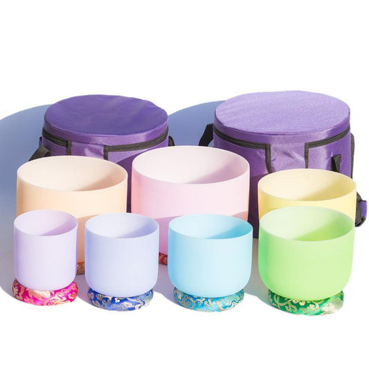 Crystal Singing Bowl Set Pastel Colors, Resonant Sounds, Meditation, Relaxation