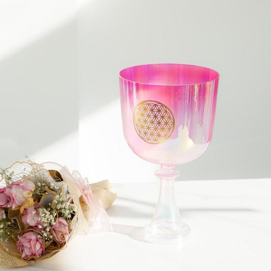 Pink Purple Chalice: Flower of Life Design Healing Resonance - Ceremonial Elegance Gift‌