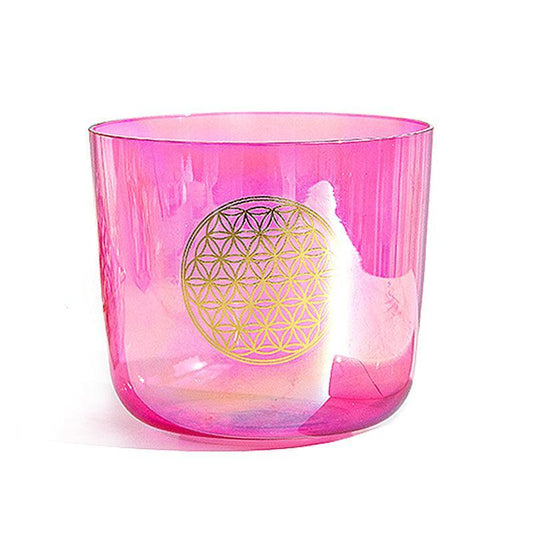 Pink Purple Crystal Singing Bowl Flower of Life Design Sound Healing, Artistic Resonance