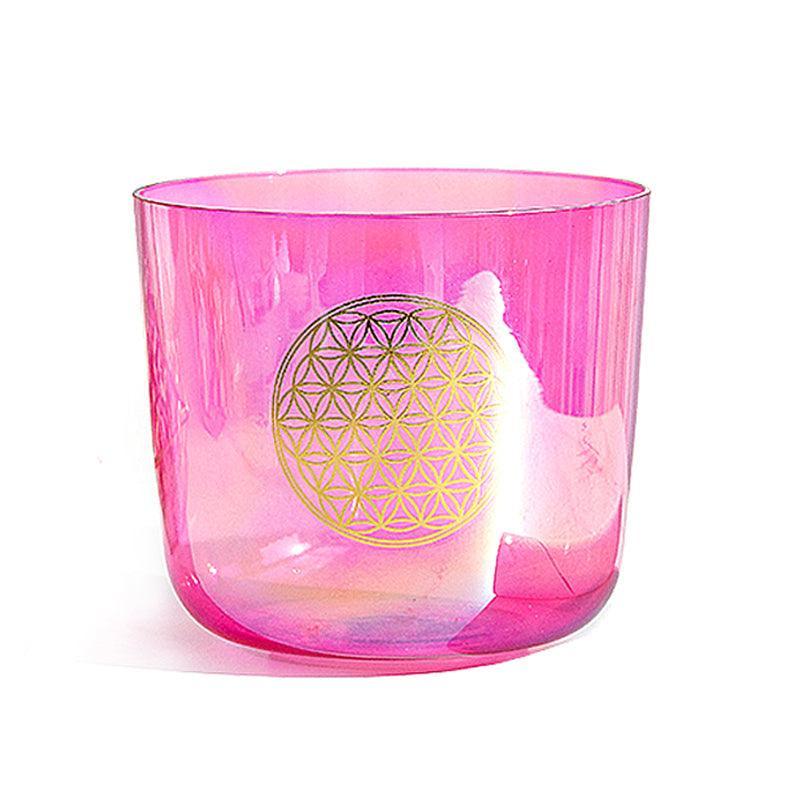 Pink Purple Crystal Singing Bowl Flower of Life Design Sound Healing, Artistic Resonance