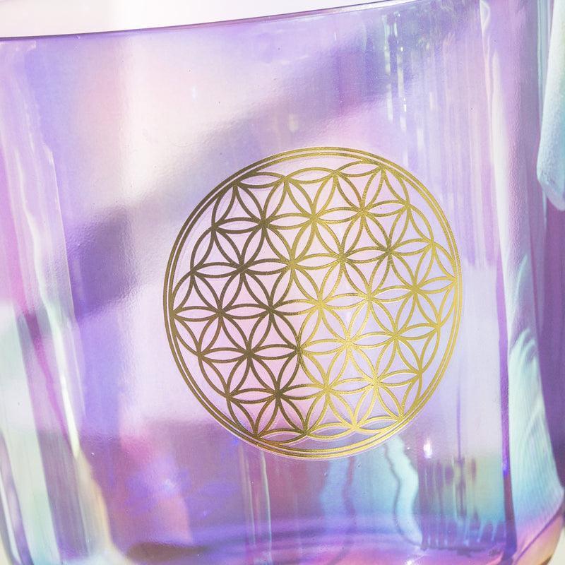 Pink Purple Crystal Singing Bowl Flower of Life Design Sound Healing, Artistic Resonance